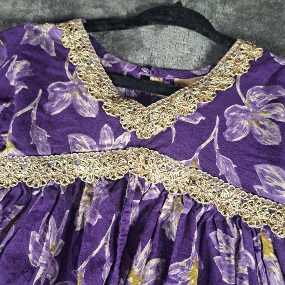 RidoKidz‎ Purple Floral Alia Cut Kurti Top Indian Ethnic Cotton Dress Beaded